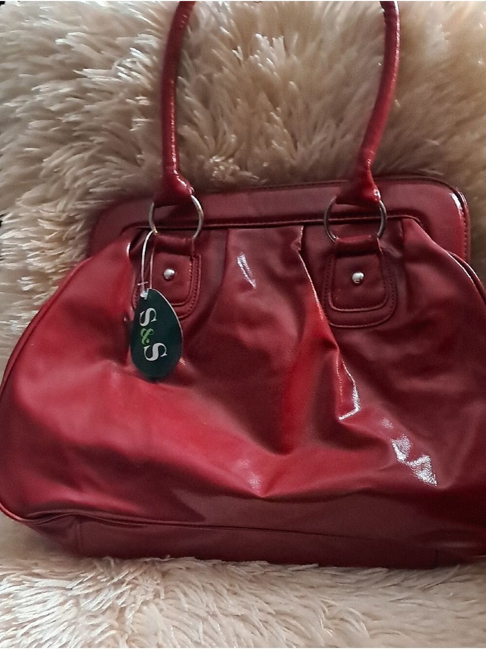 S&S Ruby Red Patent Hand BagWith Zipper -NWT